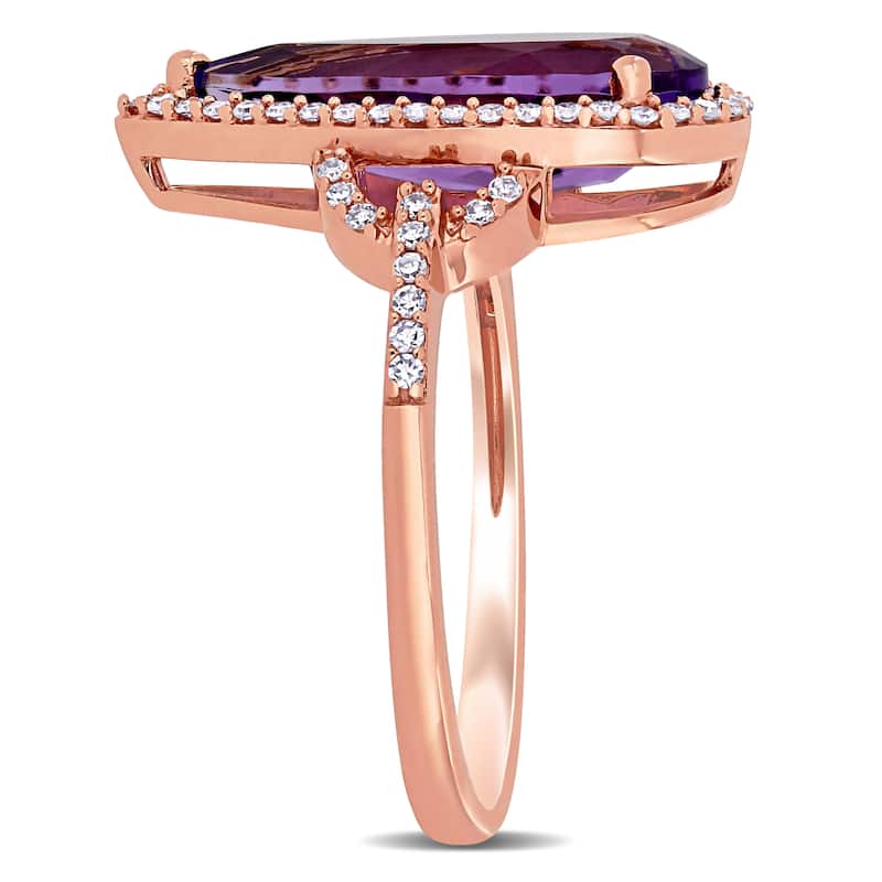 Miadora 14k Rose Gold Pear-cut Amethyst and 1/4ct TDW Diamond Halo Cocktail Ring