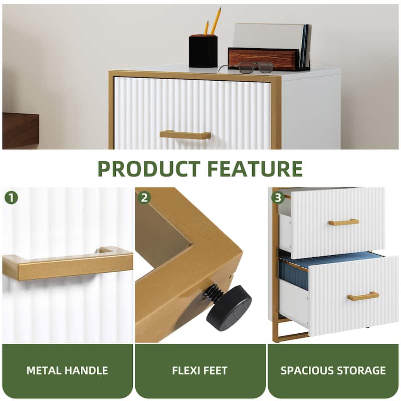 Moasis 2 Drawer File Cabinet with Gold Metal Handle