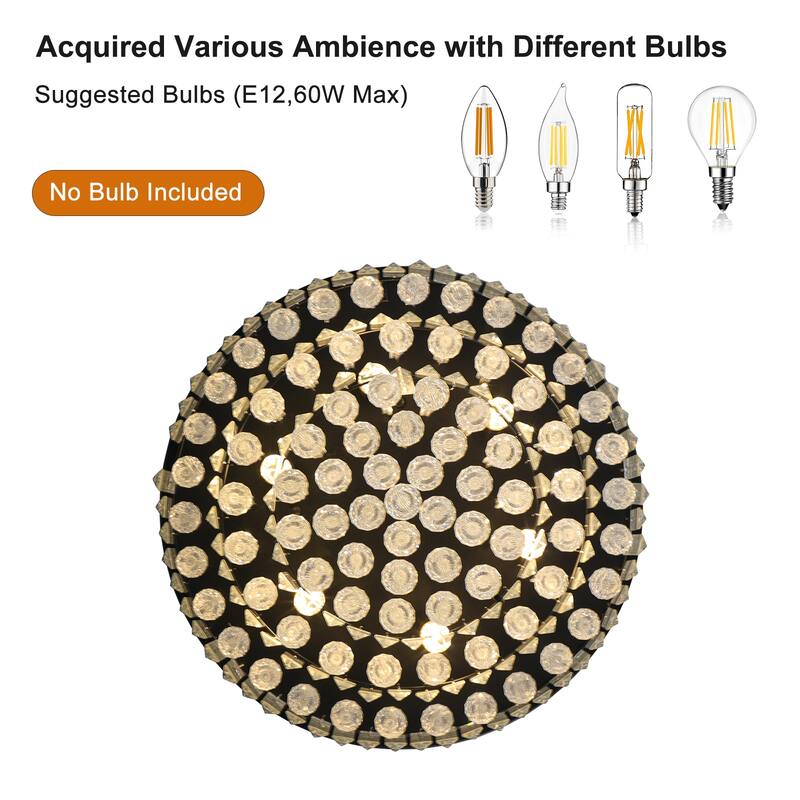 Crystal Flush Mount Ceiling Light with Black/Gold Finish and 6-Light