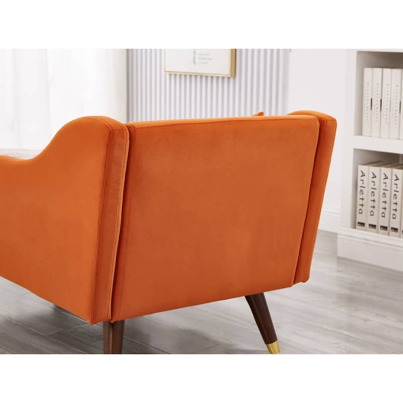 Modern Velvet Chaise Lounge Chair with Solid Wood Legs and Toss Pillow