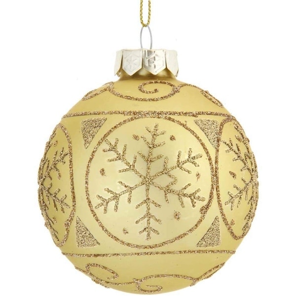 Kurt Adler 80MM Gold with Gold Snowflakes Glass Ball Ornaments, 6-Piece Set. Opens flyout.