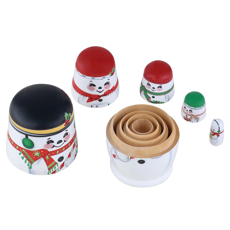 Set of 5 Nesting Wood Figures - Snowman Family