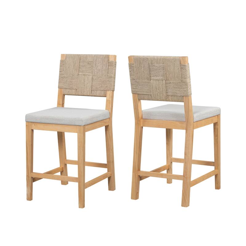 Christopher Knight Home - Amelia Woven Elegance Bar Stool with Rubberwood Frame (Set of 2)