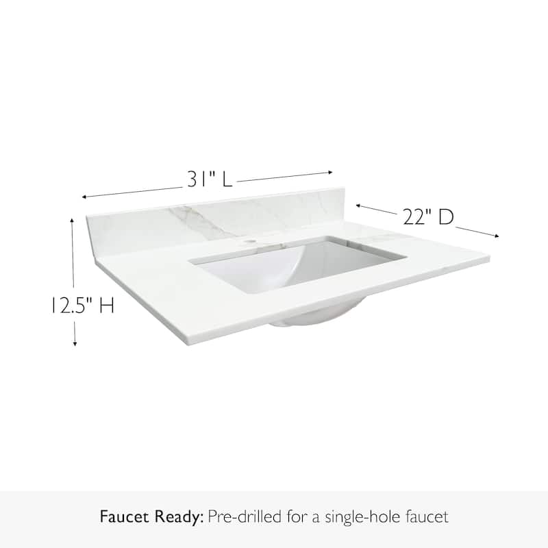Calesco Calacatta Quartz Bathroom Vanity Top with Sink and Backsplash