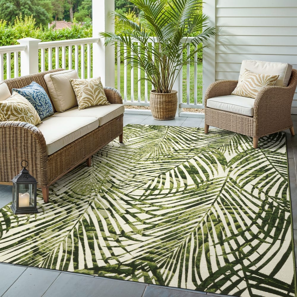 Style Haven Nova Layered Tropical Leaves Green/ Ivory Area Rug