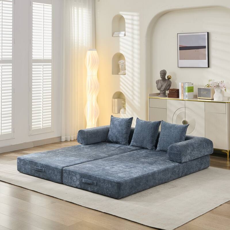 Chenille Convertible Floor Sofa Bed with Armrest for Living Room
