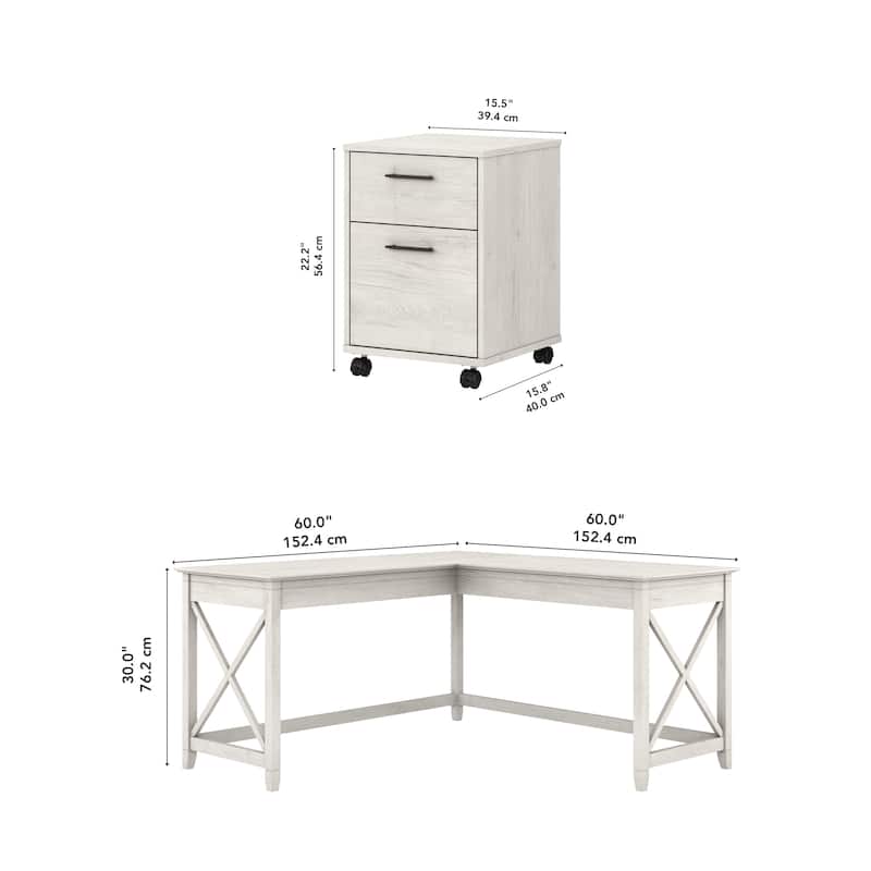 Key West 60W L Desk with 2 Drawer File Cabinet by Bush Furniture