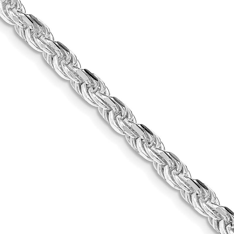 Curata 925 Sterling Silver Rhodium 4.25mm Diamond Cut Rope Chain Necklace for Men