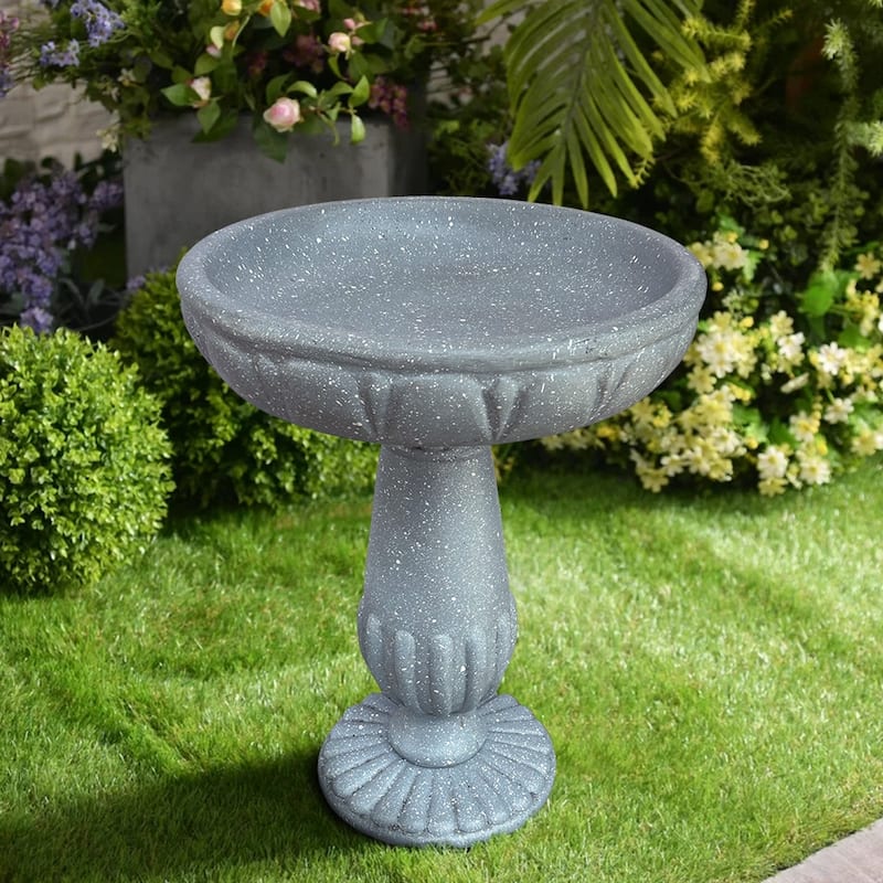 21.2 Inch Tall Handmade Concrete Birdbath Elegant Outdoor Garden Decor - Grey