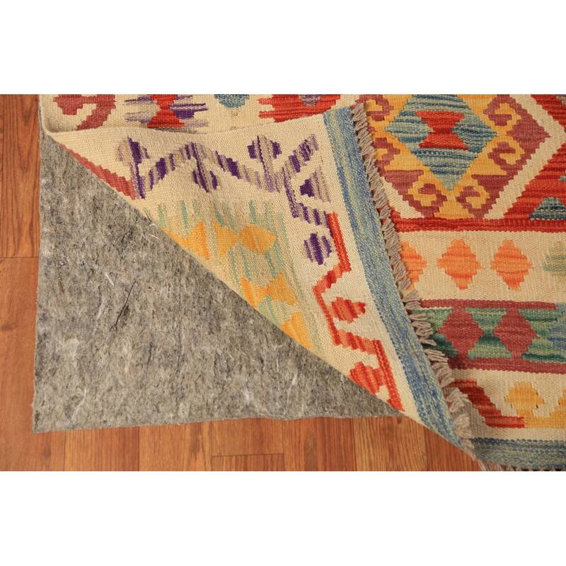 Tribal / Geometric Kilim Oriental Area Rug Hand-Woven Wool Carpet - 10'5"x 13'2"