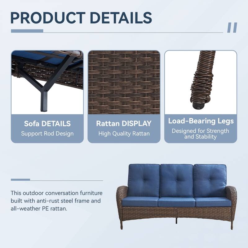 Gymojoy 3-Seat Outdoor Wicker Sofa with Professional Outdoor Cushions