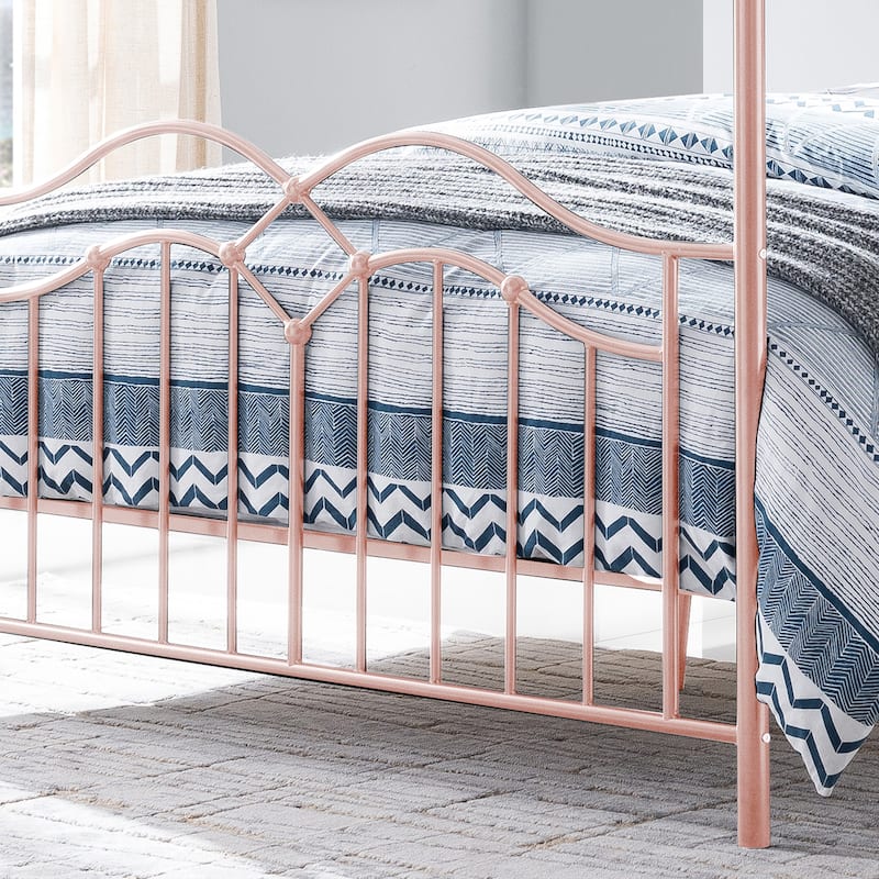 Christopher Knight Home - Voss Queen Iron Canopy Bed Frame with Four-Post Canopy Design