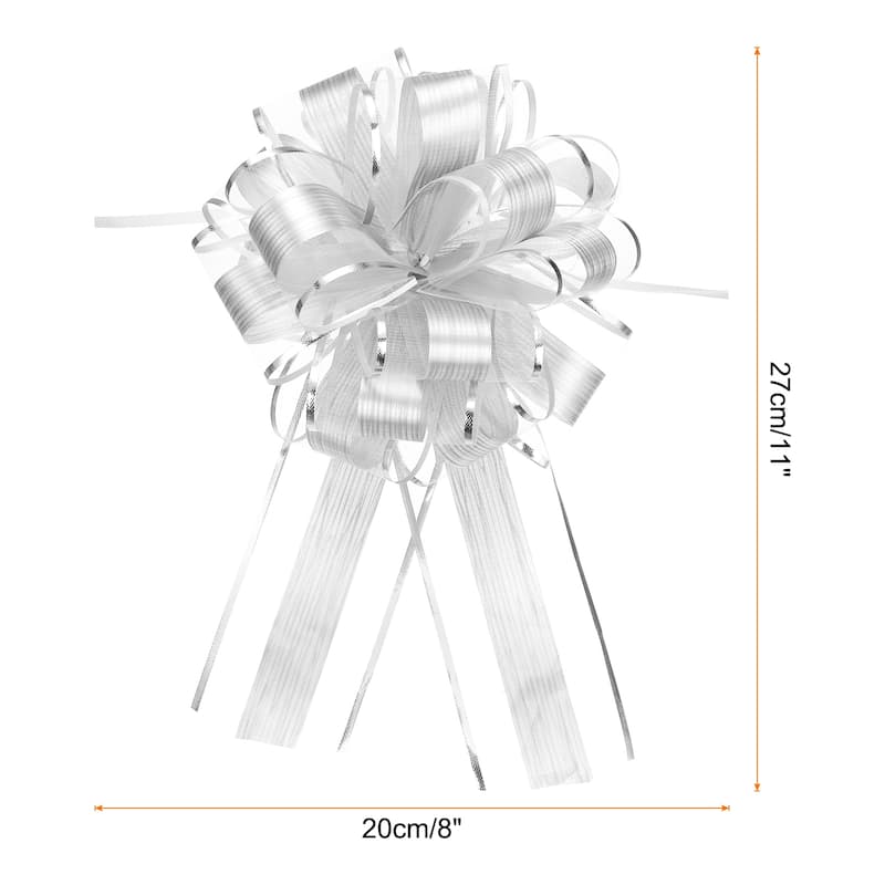 10pcs 7 Inch Large Pull Bow Gift Wrapping Bows Ribbon Organza - Silver - 8 Inch