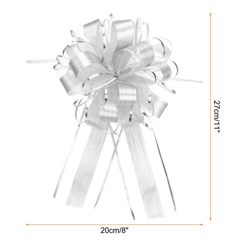 20pcs Large Pull Bow Gift Wrapping Bows Ribbon Organza - Silver - 8 Inch