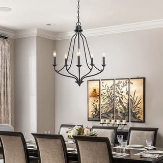 Regan Modern Farmhouse 5-light Black Metal Chandelier French Country Candle Arms Dining Room Lighting - D24"x H88.5"