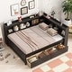 preview thumbnail 2 of 5, Full Size L-shaped Bookcases Bed with Power Outlets, USB Charging Ports,2 Drawers,Espresso