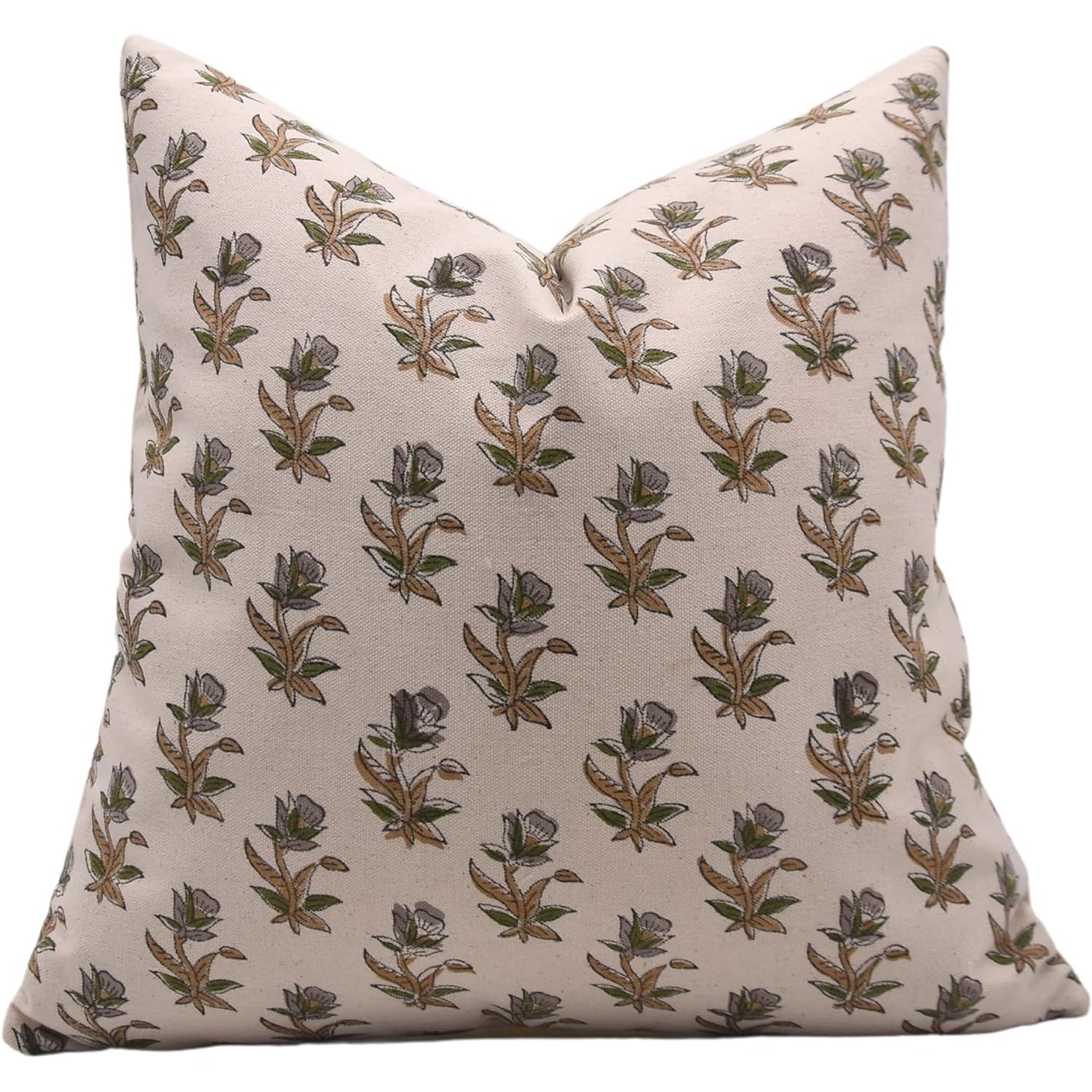Fabdivine Vintage Pillow Cover Rustic Linen Block Print Cotton Handmade, Coastal Tulip