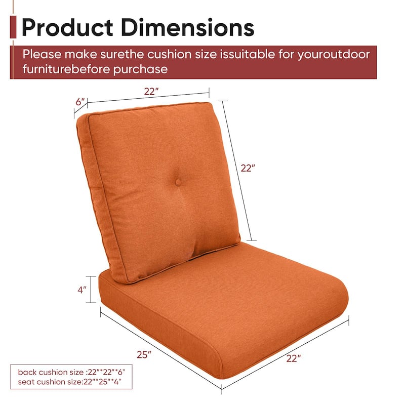 Gymojoy Pillow and Cushion Set Deep Seat Indoor/Outdoor - 25" x 22" x 4"