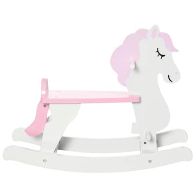 Qaba Wooden Rocking Horse, Baby Rocking Chair, for Toddlers 1-3, Kids Ride on Horse for Boys and Girls, Pink and White