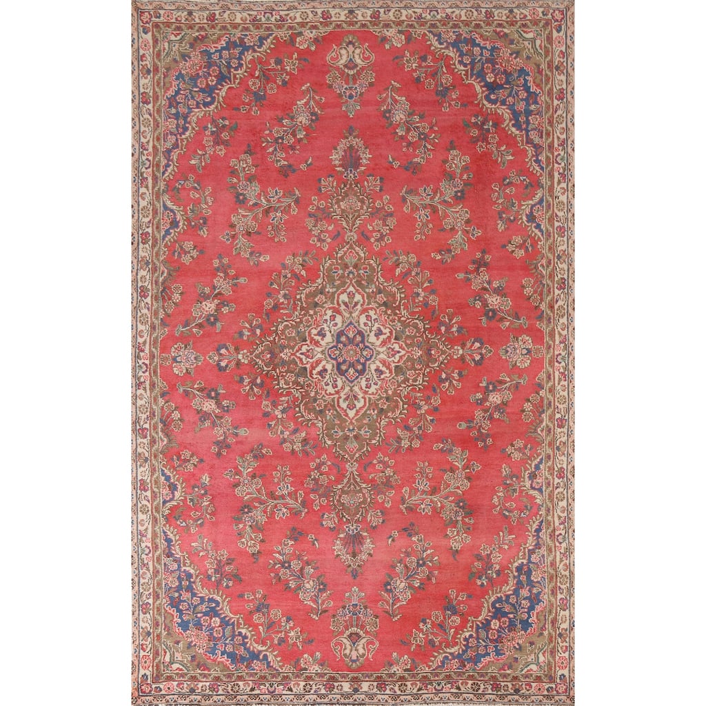 Hand Knotted Oriental 100% Wool Carpet Traditional Floral Pink Hamedan Area Rug - 9' 9'' X 6' 6''