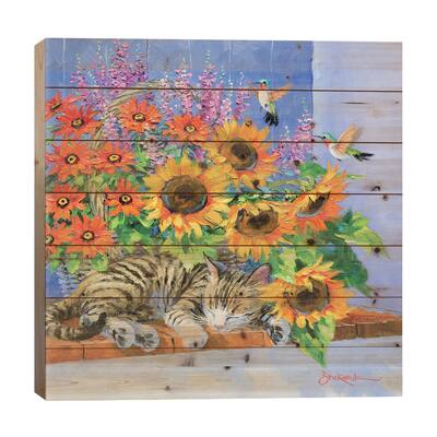 Sunflower Snooze Print On Wood by Mikki Senkarik - Multi-Color