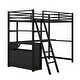 preview thumbnail 9 of 25, Twin Size Loft Kids Bed Frame with Desk, Shelves & Two Built-in Drawers, Black
