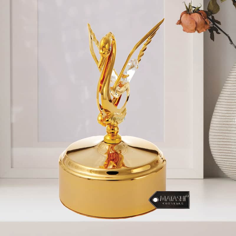 Matashi 24K Gold Plated Music Box with Crystal Studded Swan Figurine, Swan Lake