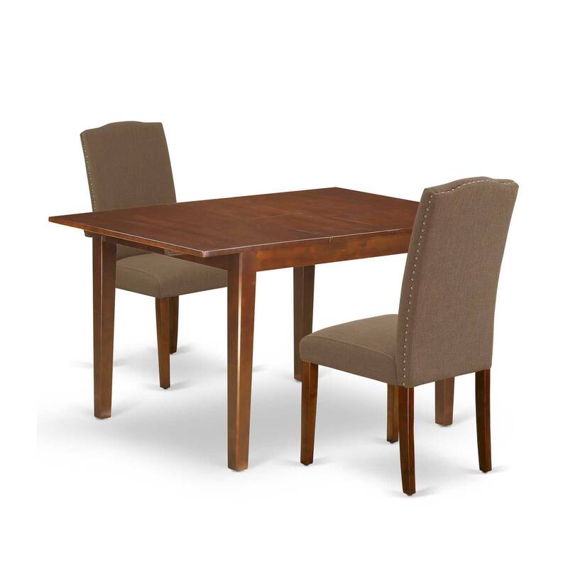 Rectangular Dining Table Set - 3Pc Tuscan Style Table & Chairs, 42-54" Leaf, Dark Coffee Linen Fabric