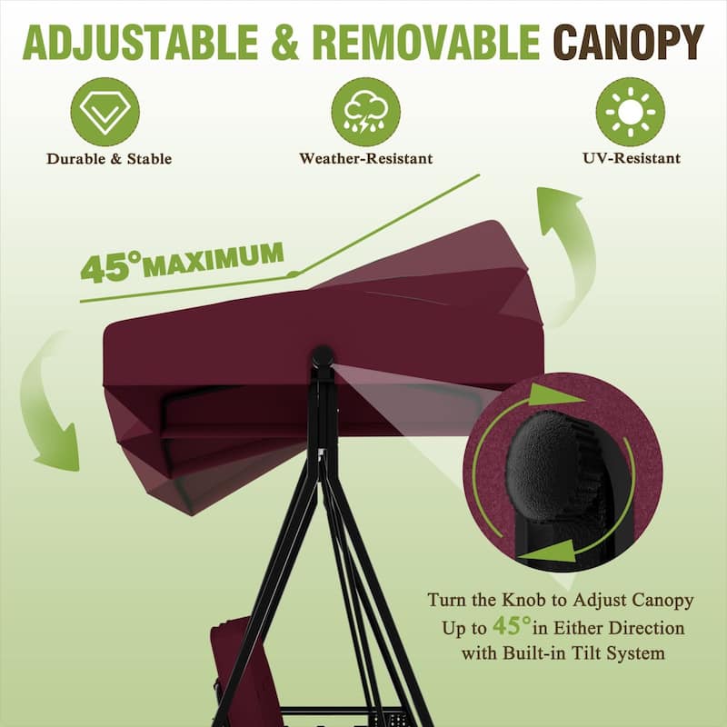 VEIKOUS 3-Seat 2-in-1 Convertible Patio Porch Swing with Adjustable Canopy Swing and Cushion