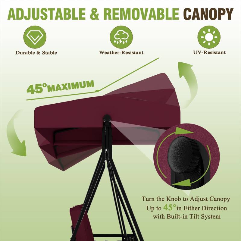 VEIKOUS 3-Seat 2-in-1 Convertible Patio Porch Swing with Adjustable Canopy Swing and Cushion