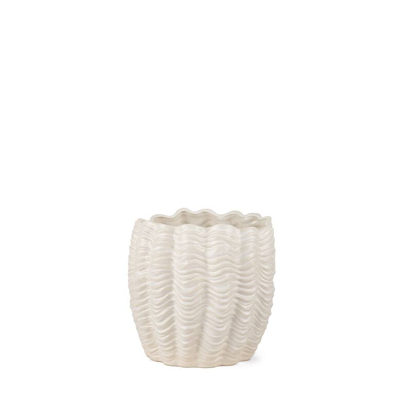 11" Cream Ceramic Sculptural Waves Table Vase - 11.61