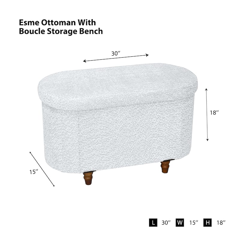 Aria Home Esme Boucle Ivory Storage Ottoman Bench with Hidden Storage