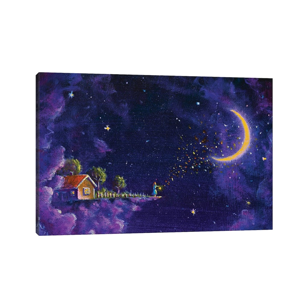 iCanvas "Mystic Fabulous House In Purple Night Clouds In The Starry Sky And The Girl" by Valery Rybakow Canvas Print