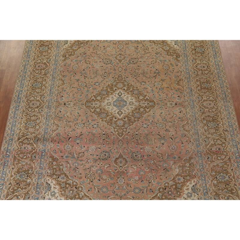 Hand Knotted Oriental 100% Wool Carpet Traditional Floral Pink Mashad Area Rug - 13' 3'' X 9' 7''