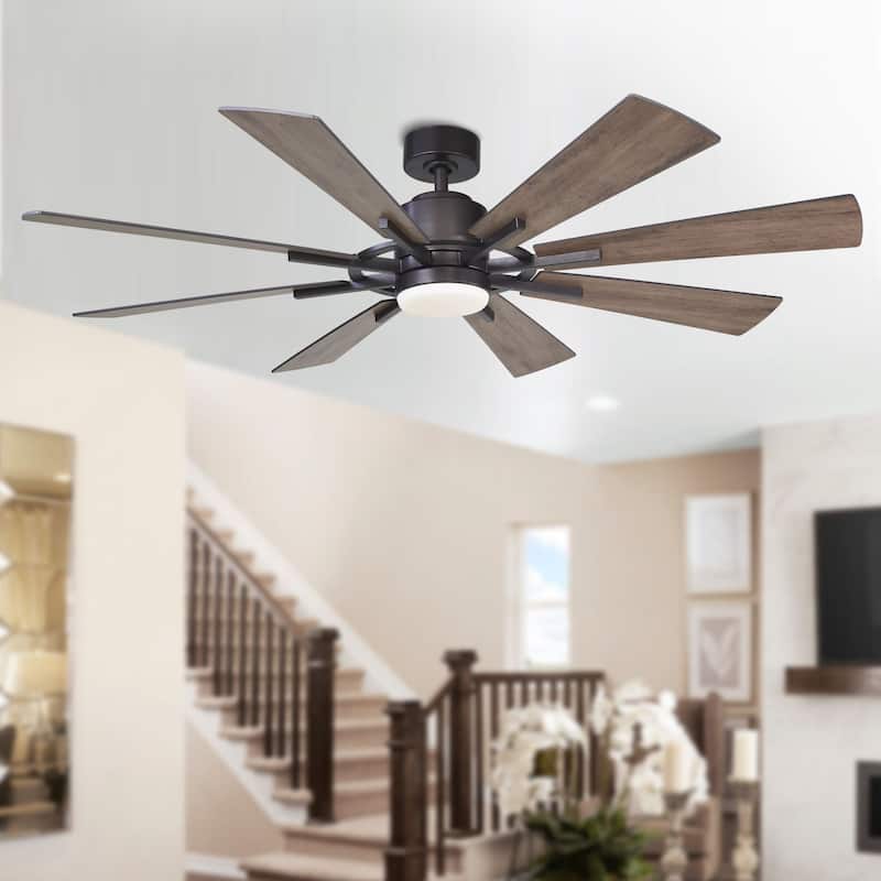 60" Oil-rubbed Bronze Industial Windmill Ceiling Fan with LED Light and Remote Control - 60 in. D x 60 in. W x 14.2 in. H