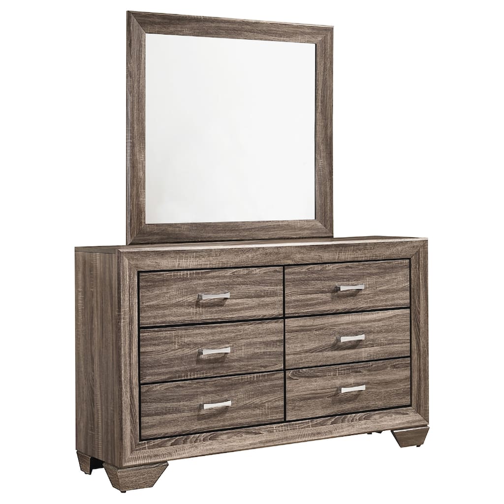 Bello Wide Dresser with Matching Mirror, 6 Drawers, Washed Taupe Wood
