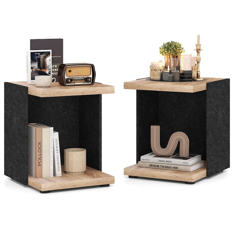 Costway 2-Tier Sofa Side Table set of 1/2 with Open Storage Shelf - 2 PCS