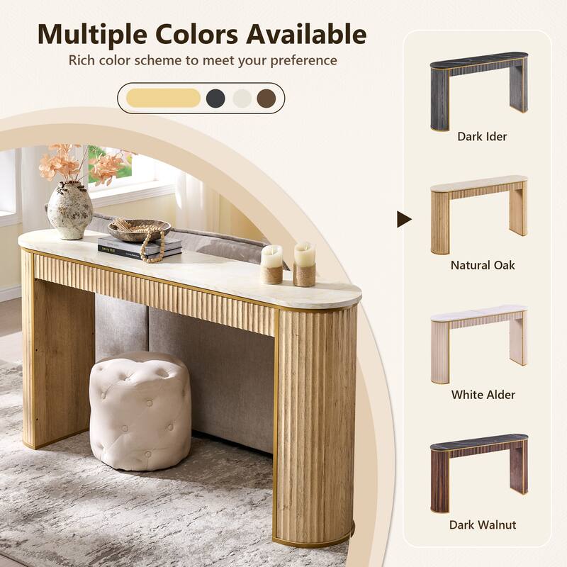 Modern 63" Fluted Console Table, Faux Marble Texture Top, Entry Table