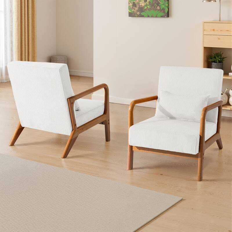 Modern Upholstered Accent Chair with Wood Legs Set of 2