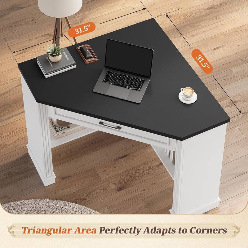 Small Corner Desk Triangle Computer Desk Drawer Storage Shelves