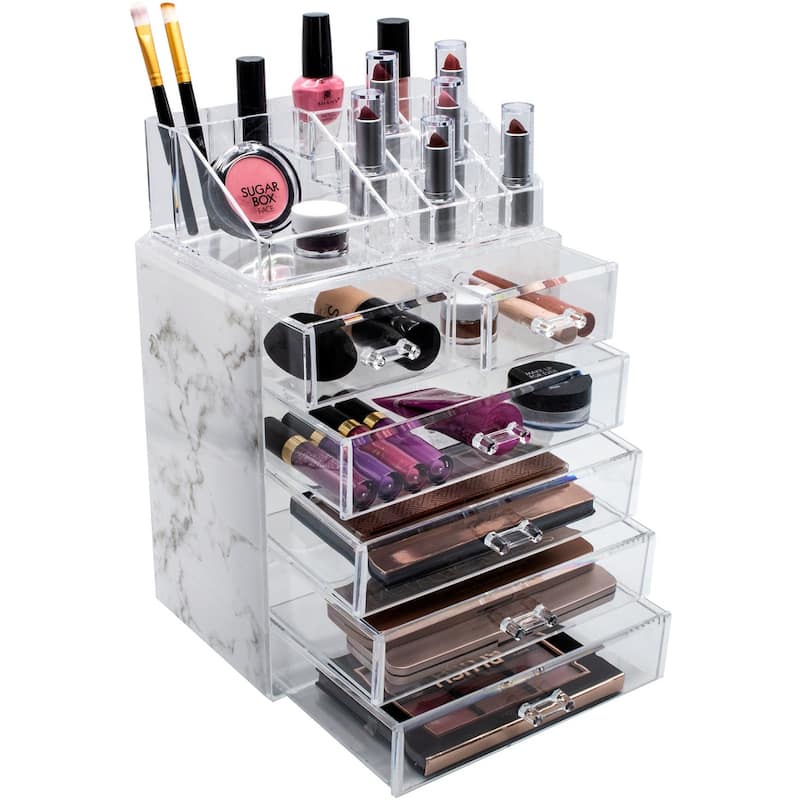 Sorbus Luxe Marble Cosmetic Makeup and Jewelry Storage Case Display (4 Large, 2 Small Drawers, Marble Print)