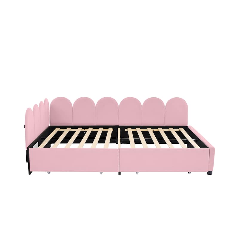Full Size Velvet Daybed with Drawers and Soft Headboard
