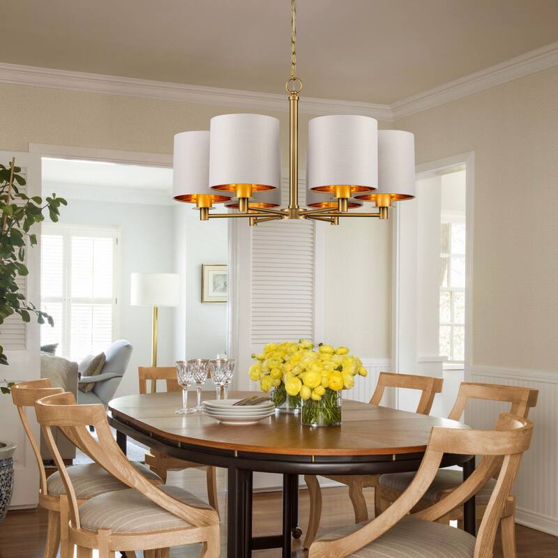 Modern Chandelier Dining Room Pendant Light Fixture Drum Fabric Shade