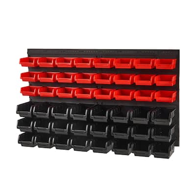 Plastic Wall Mounted 48 Bin Parts Rack Organizer with Wall Panels Perfect for Any Room - 37.40" x 21.34" x 6.77"