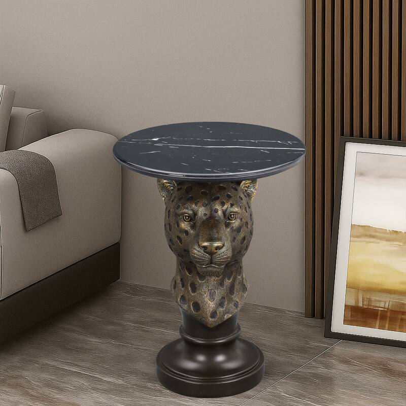 Leopard Head Accent Table Animal Statue End Tables Livingroom