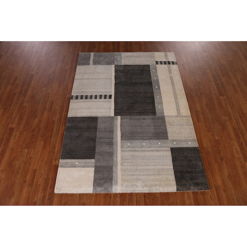 Grey Modern Indian Area Rug Handmade Wool Carpet - 5'3" x 7'7"