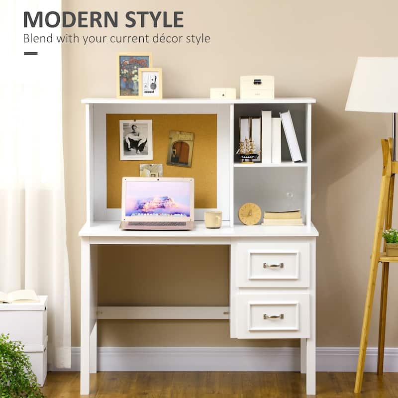 HOMCOM Home Office Desk with Storage & Corkboard