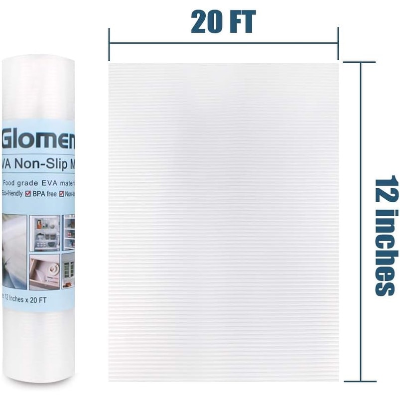 Glomen Shelf Liners 12 Inches x 20 ft - Set of 6 Clear