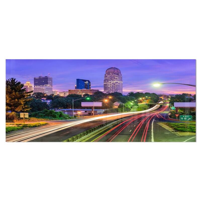 Winston Salem North Carolina - Cityscape Glossy Metal Wall Art - 28 in. wide x 12 in. high