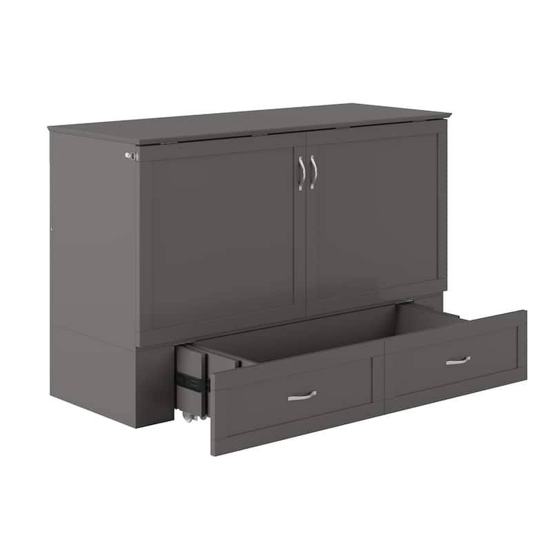Raleigh Queen Murphy Bed Chest with 6" Mattress, Storage Drawer & Built-In Charger in Grey